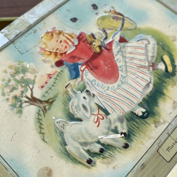 1946 Vintage Mary Had a Little Lamb Tin Box. Made in England. Nursery Rhymes - Picture 12 of 13